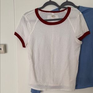 Free People Cream Tee with Maroon Trim